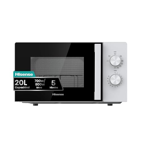 Hisense H20MOWP1HG - Microondas con Grill 20L, 1000W, Revestimiento Cerámico, Cristal Premium, 5...