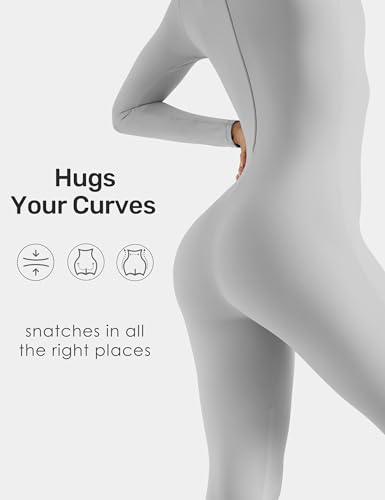 Image of speerise Women Bodysuit Rompers Long Sleeve Jumpsuits Leotards One Piece Tummy Control Yoga Workout Outfits