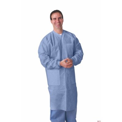 Medline Multilayer Lab Coat with Knit Cuffs and Collar, Disposable, Blue, Size M, Case of 30