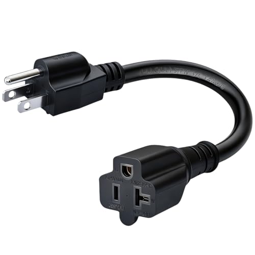 1-Foot 15 A Household AC Plug to 20 A T Blade Adapter Cable14AWG 1-Foot 15 Amp to 20 Amp Plug Adapter Cord Nema 5-15P to 5-15R/5-20R 20Amp Comb AC Power Cord Black