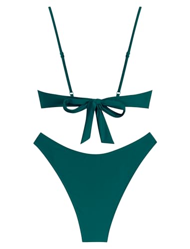 Image of ZAFUL Women High Cut Bikini Sets String Sexy Swimsuit Two Piece Underwire Bathing Suit Brazilian Cheeky Cut Out Cute Swimwear