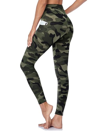 GAYHAY High Waisted Leggings with Pockets for Women - Soft Yoga Pants for Gym Workout Athletic Running Green Camo