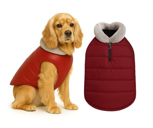 Image of The Pets Company Dog Winter Coat Jacket, Clothes, Windproof, Waterproof, Light Weight, Washable, Ultra Warm Thick Fleece Lined Dog Vest for Cold Weather Protection, (Maroon, Medium - 18 Inch)