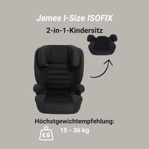 Novi Baby® James Premium i-Size ISOFIX Kindersitz/Autositz, 3,5 bis 12 Jahre, 100 bis 150 cm, einstellbar zur Kindersitzerhöhung, Kopfstütze höhenverstellbar, abnehmbare Rückenlehne (Schwarz) – Bild 3