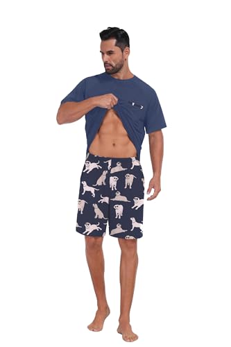 Image of Mens Pajamas Set Lightweight Summer Pjs Sleepwear Soft Comfy Short Sleeve Loungewear With Pocket (S-4X)