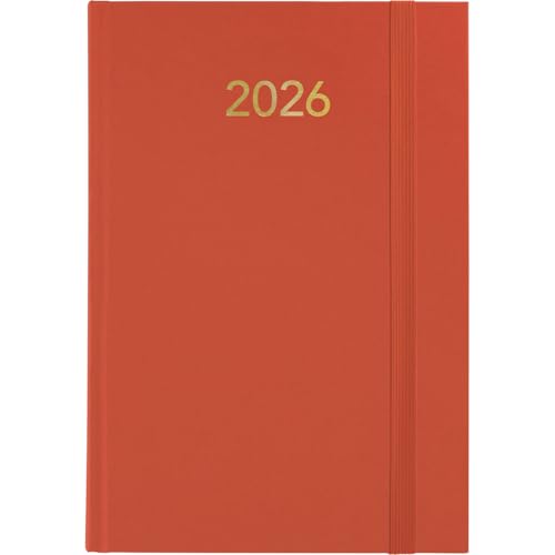 Grafoplas - Agenda annuale 2026 giornaliera per pagina, Florenza, arancione, 14,5 x 21 cm, copertina imbottita in vinile, elastico di chiusura verticale, punto di lettura, annuale, perfetta per