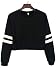 PERSUN Women's Casual Striped Long Sleeve Crop Top Jersey Sweatshirt,Black,Medium