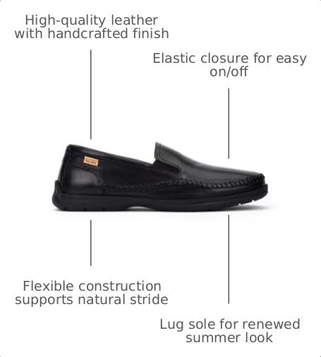 Image of PIKOLINOS Marbella M9A-3111 Men's Slip-On Moccasins - Premium Calfskin Leather - Removable Cushioned Insole with All Day Support - Elastic Fit - Flexible Sole