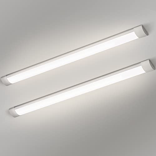 Glirowy 2 Pack 5FT LED Batten Light Low Profile Wall Ceiling Surface Mounted Fitting, IP20 50W Slim Wide Tube Lighting for Home/Office/Shop/Warehouse, Daylight White 4000K