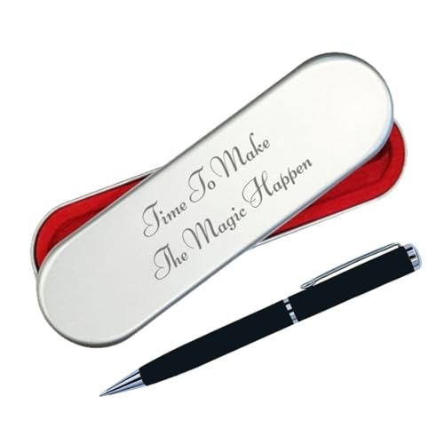 Giftana Metal Pen with Box, Ball Pen and Silver Finish, Premium Metal Twister Pens for Office, Teacher's Day Gift, Birthday Gifts for Men and Women, Corporate Gifts for Employees, Blue Ink (Black)