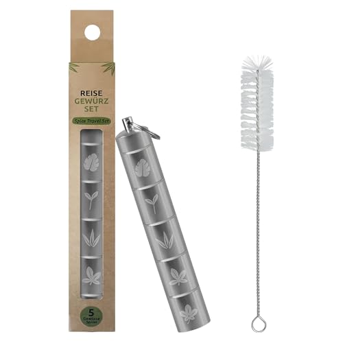 Mini Gewürzgläser Set mit Deckel 5-in-1 Wasserdichte, Kleine & Leichte Aluminium Gewürz-Dosen Edelstahl Tragbare Gewürzdosen für Outdoor Picknick, BBQ,Reise Spice Jars Gewürzstreuer