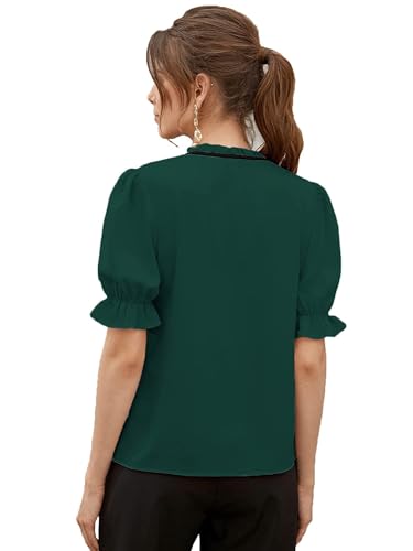 Image of Stylistico Soft Polyester Formal Stylish tie-up Office Solid Western Summer Short v-Neck Casual Plain Puff Half Sleeves Tops for Women Latest