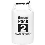 cocoriko 防水バッグ ドライバッグ 2L 5L 10L 15L 20L 大容量 ショルダーストラップ付 スタッフバッグ アウトドア マリンスポーツ ダイビング 海水浴 プール 釣り 防災 (ホワイト, 2L)