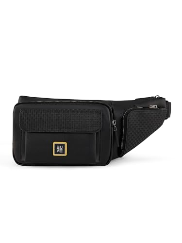 Image of EUME Kinetic Fanny Sling Bag | Waist Bag for Men & Women | Crossbody Waist Pouch with Zippered Compartments & Adjustable Strap | Charcoal Black