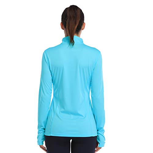 HISKYWIN Womens UPF 50+ Sun Protection Tops Long Sleeve Half-Zip Thumb Hole Outdoor Performance Workout Shirt HF806 Lake Blue M