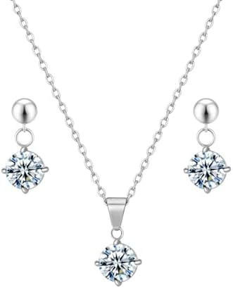 Conjunto Feminino Colar E Brinco Aço Inox Ponto De Luz Branco Azu...