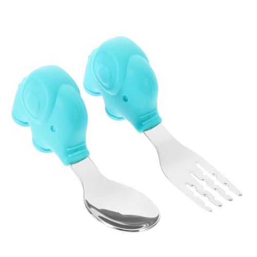 KESYOO 1 Set Tableware Set Safe Stainless Steel Fork Spoon with Handle for Developing Eating Skills for Year Random Color