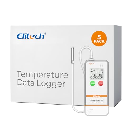 Elitech USB Digital Temperature Data Logger with External Probe Reusable Recorder with Shadow Data 32000 Points, Auto PDF/CSV Report, for Windows/MacOS, Refrigerator Thermometer LogEt5TE-5Pack