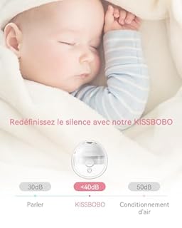 KISSBOBO K6 Tire Lait Electrique Main Libre Ultra Silencieux 45dB, 320mmHg Aspiration Puissante, 4 Modes 19 Niveaux, Fonction Pause et Mémoire, Portable et Discret pour Allaitement (Gris 2 Pack)