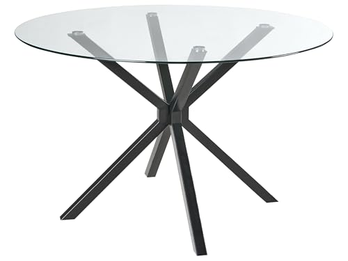 Beliani Table de Salle à Manger en Verre Trempé 120 cm Ronde Pied d'Appui Noire Meston