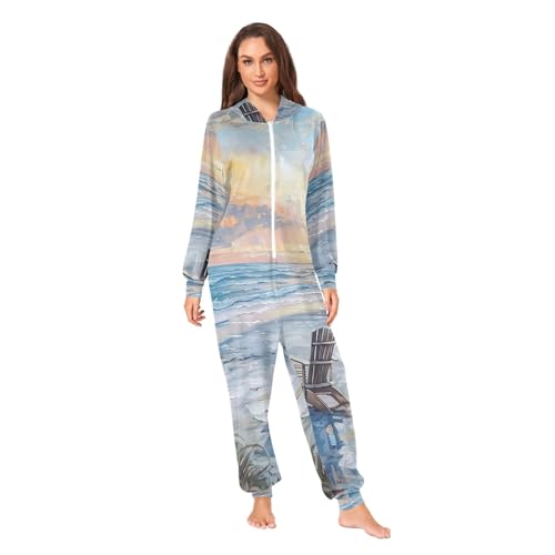 Pijama de una pieza con capucha Ocean Sunset de felpa unisex para invierno