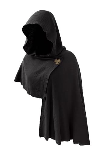 KUOIN Medieval Hooded Shawl Scarf, Post Apocalyptic Cowl Hood Cloak with Face Cover Brooch2