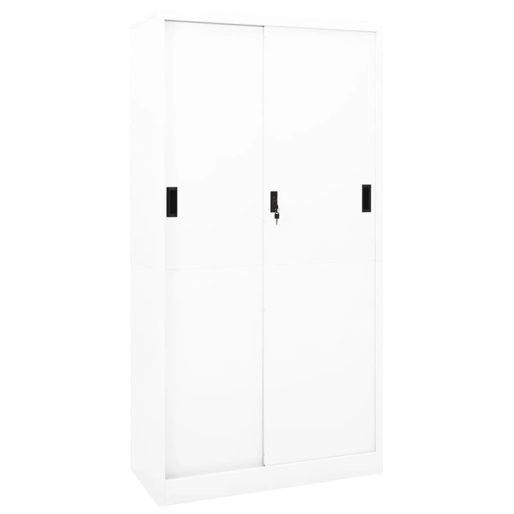 Armadio da ufficio con ante scorrevole, in acciaio bianco, 90 x 40 x 180 cm, con serratura, 4 ripiani regolabili per cartelle, robusto armadio in metallo