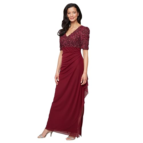 Image of Alex Evenings Women's Wedding Guest Dress with V-Neck Stretch Sequin Bodice and Empire Waist (Petite and Regular Sizes)