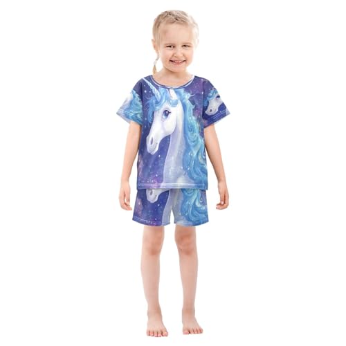 ALAZA Unicorn Galaxy Starry Star Pajamas Set Short Sleeve Cotton Sleepwear Summer Pjs 2 Piece 5-14Y3
