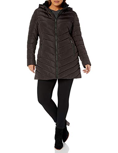 Nanette Lepore Women's Plus Size Long Puffer Coat, Gunmetal, 1X