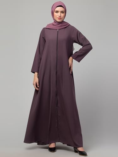 Image of Mallika Women Modest Wear Nida Matt Front Open Zipper Abaya Burkha for Everyday use (NHF1099 /148 Dusty Purple, 4XL)