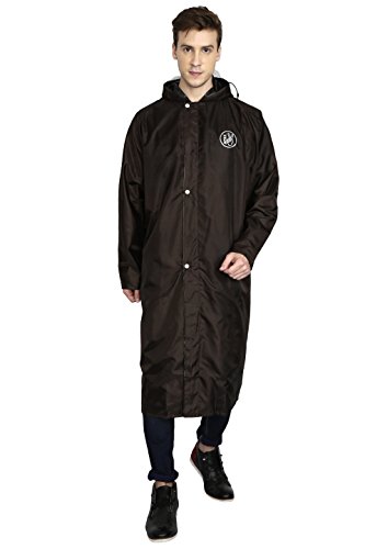 Image of FabSeasons Brown Extra Large (XL) Unisex Waterproof Long /Full Raincoat with Adjustable Hood and Reflector at Back for Night Visibility. Pack Contains Top and Storage Bag