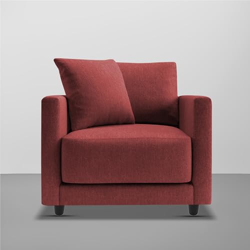 Image of Casaliving Dominic 1 Seater Sofa Set for Living Room (Maroon Fabric) Premium Fabric Sofa