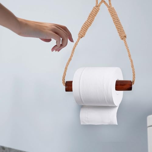 Soporte de madera TIDTALEO anticaídas para papel higiénico con cuerda rústica 6
