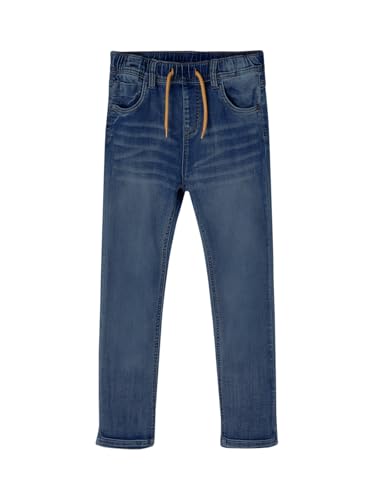Haloumoning Boys Jeans Kids Elastic Waist Straight Leg Denim Pants with Drawstring 4-14 Years