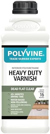 Polyvine Heavy Duty Interior Varnish Satin or Dead Flat Finishes – Quick Dry Varnish – Polyurethane, Water-Based, Water Resistant Coating for Indoor Woodwork, Painted Surfaces & More, Dead Flat 1L