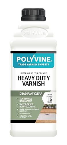 Polyvine Heavy Duty Interior Varnish Satin or Dead Flat Finishes – Quick Dry Varnish – Polyurethane, Water-Based, Water Resistant Coating for Indoor Woodwork, Painted Surfaces & More, Dead Flat 1L