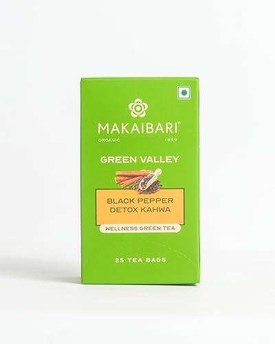 Image of Makaibari Apoorva Green Valley Detox Kahwa Green Tea 25 Tea Bags, Immunity Booster, Blended with Rock Salt, Tulsi, Cardamom, Cinnamon, Black Pepper