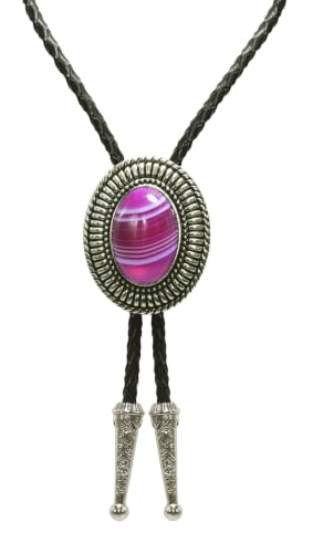 Image of Moranse Bolo Tie with Natural Tiger Eye Stone Celtic Style Genuine and Cowhide Rope