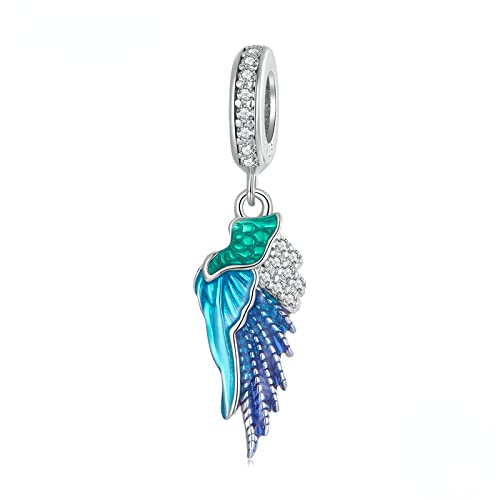 Bagues pour adolescentes en argent anti-allergie avec pendentif aile d'ange bleu