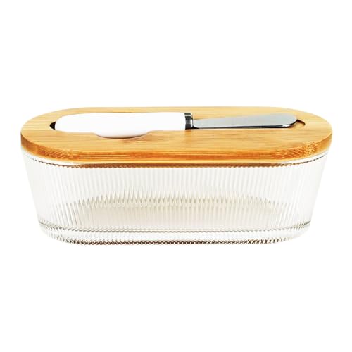 Sizikato Glass Butter Dish with Lid and Butter Spreader, 6.7 Inch