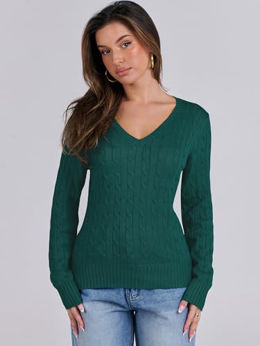 Image of ANRABESS Women's Cable Knit V Neck Fitted Sweaters