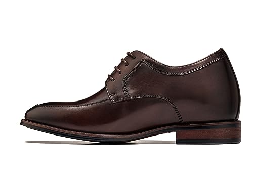 Image of CALTO Men's Invisible Height Increasing Elevator Shoes - Chocolate Brown Premium Leather Lace-up Round-Toe Formal Derby Oxfords - 2.8 Inches Taller - Y7426- Size 6.5 D(M) US