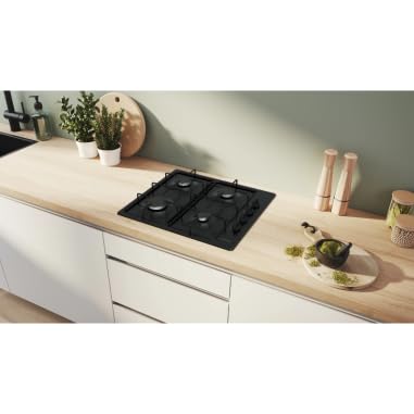 Bosch PBP6B6K80, Serie 2, Placa de gas, 4 fuegos, 60 cm, Esmalte negro | 60 cm, negro, 4 chimeneas