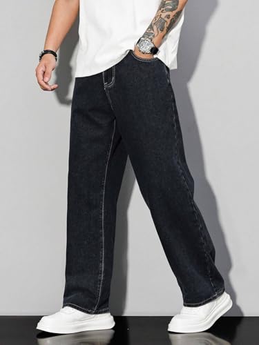 Image of dockstreet Men Baggy Denim Jeans in Pure 100% Cotton Denim || Stretchable (Jet Black) and Stretchable (Colored) Jeans || Unisex Designs||Jeans||