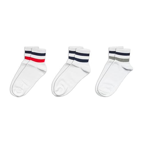 RAFRAY Athletic Ankle Socks Quarter Length, Premium Sports Socks Sriped, White, 3 Pairs, Size 7-11.5