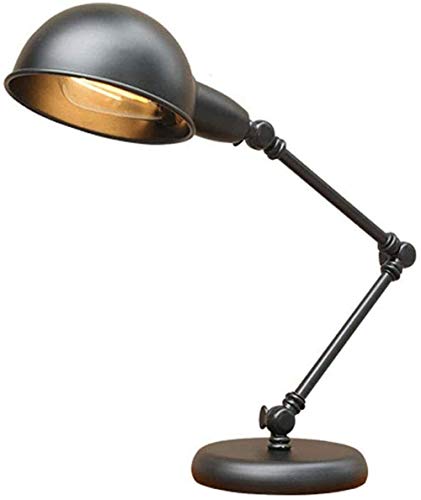 Preisvergleich Produktbild Tischleuchte Industrial, Retro Schwarz Schreibtischlampe, E27 Tischlampe mit Verstellbare Schwenkarm, Innen Leselampe für Schlafzimmer, Wohnzimmer, Kinderzimmer (Dimmbar Switch)