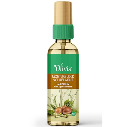 Olivia Moisture Lock Nourishment Hair Serum with Argan Oil, Vitamin E & Olive Oil | Frizz-Free, Smooth & Glossy Hair | Lightweight, Non-Sticky Formula | Protects from Heat, Sun, Dust & Pollution |45ml