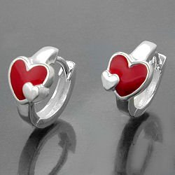 Orecchino in argento 925 con cuore rosso