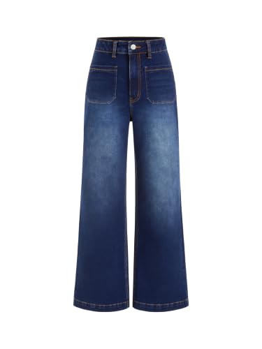 Image of CIDER Womens Wide Leg Jeans Cropped Length Stretchy Denim Flared Pants | High Waist, Trendy, Straight Leg Jean Bottoms